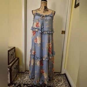 Fate Light Blue Floral Ruffle Maxi Dress